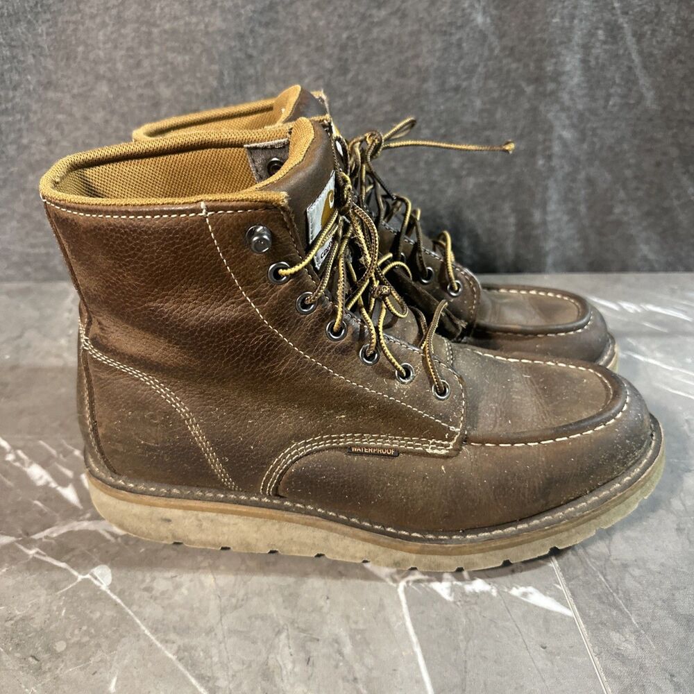 Carhartt 6" Moc Wedge Work Boots Waterproof Brown Leather Men’s Size 9.5 B19